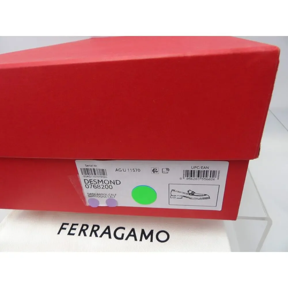 NIB FERRAGAMO BURGUNDY LEATHER DESMOND GANCINI BIT LOGO LOAFERS 12 EE ITALY